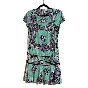 Donna Morgan Shift Dress Womens‎ 6 Mint Purple Floral Drop Waist  Short  Sleeve